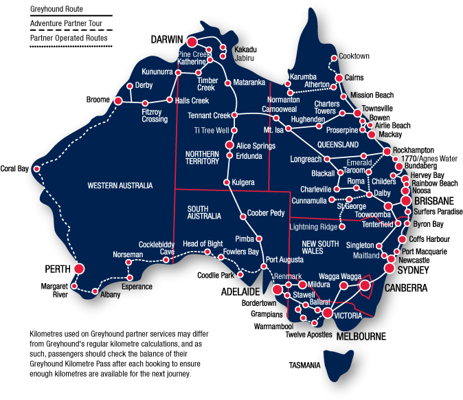 Australia Greyhound Route Map