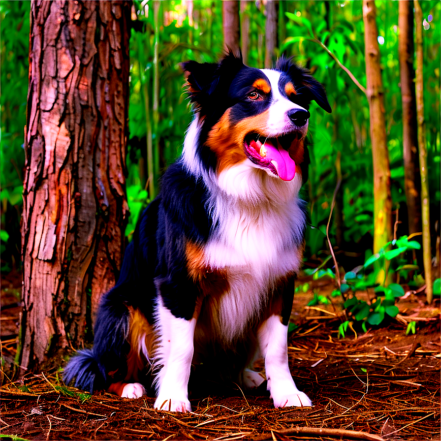 Australian Shepherd In Forest Png Yna58