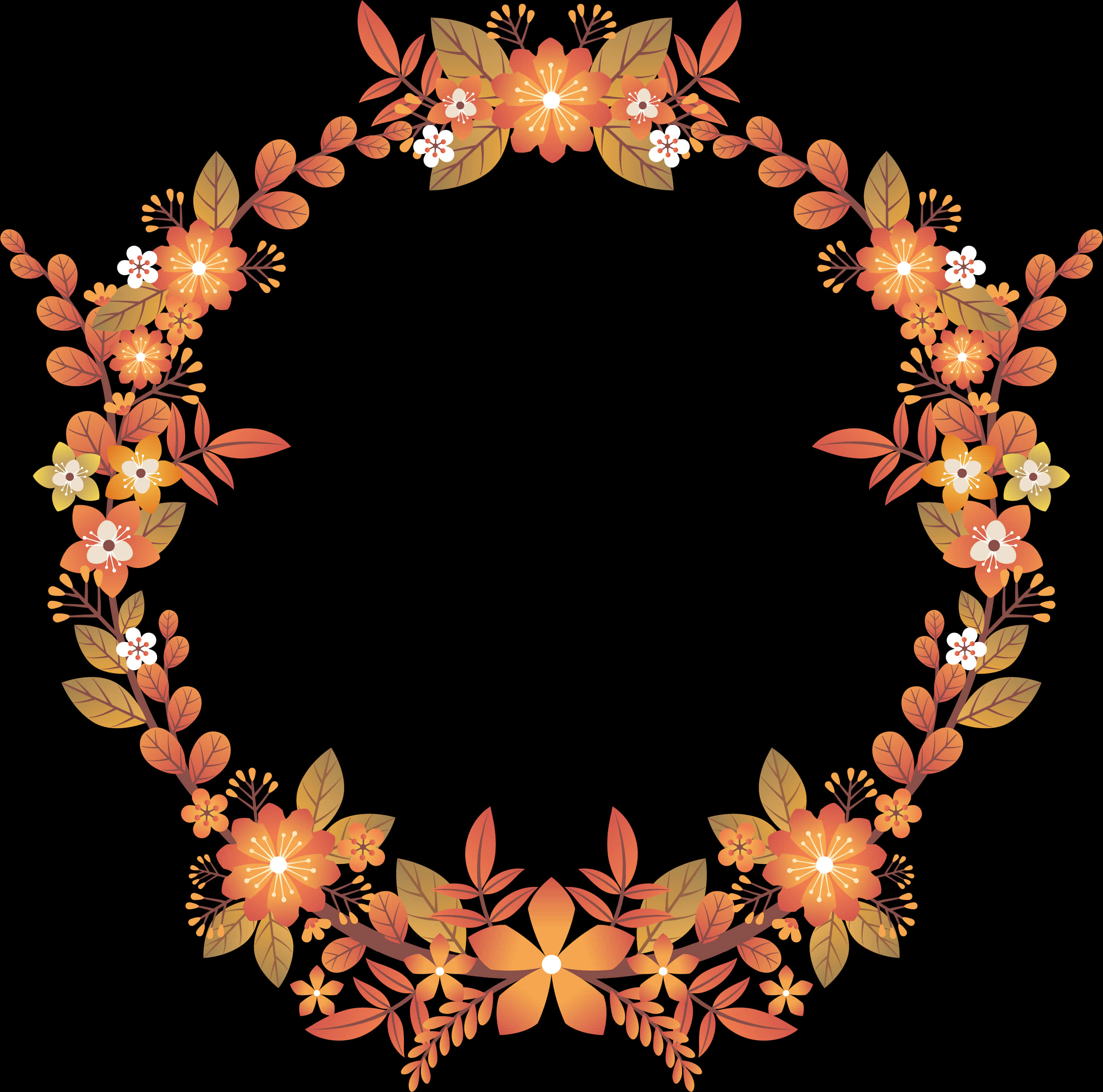 Autumn Floral Frame Black Background