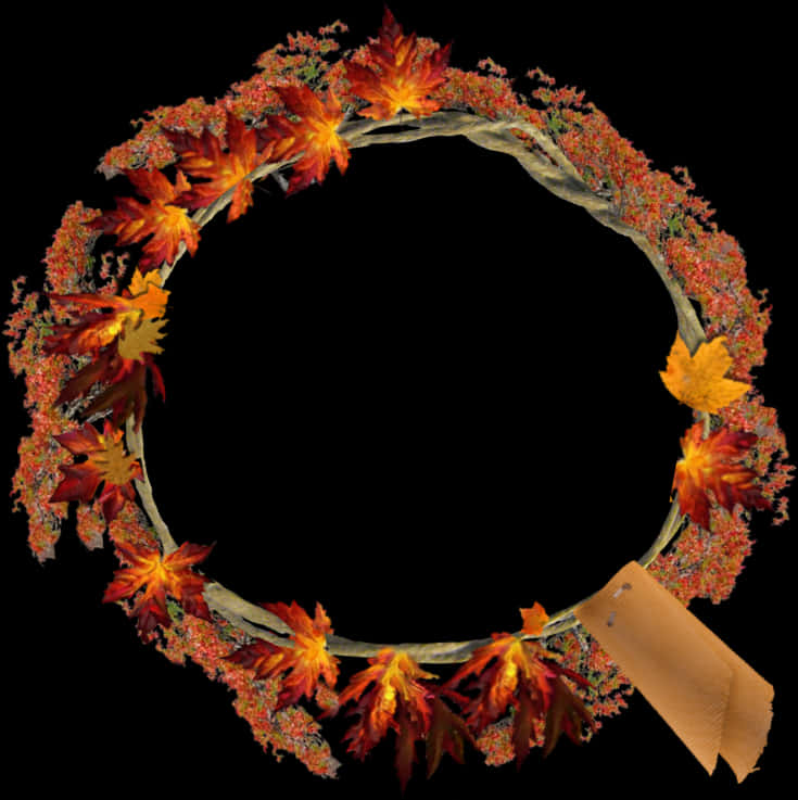 Autumn Leaves Wreath Black Background