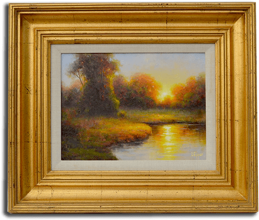 Autumn Sunset River Landscape Painting