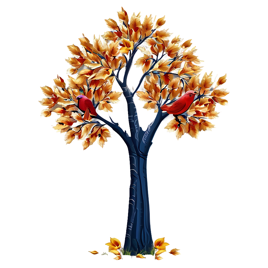 Autumn Tree With Birds Png Pby