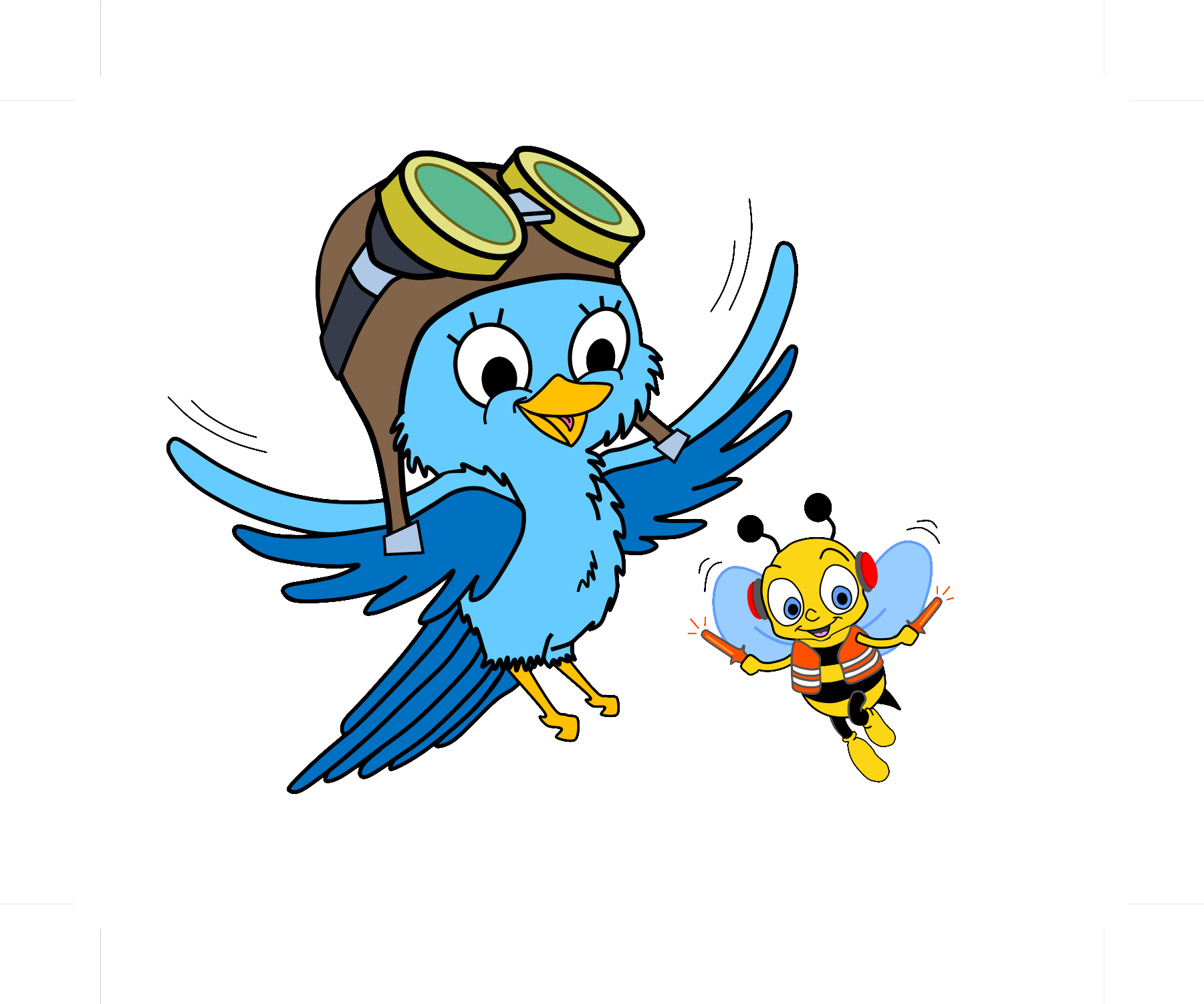 Aviator Birdand Bee Cartoon