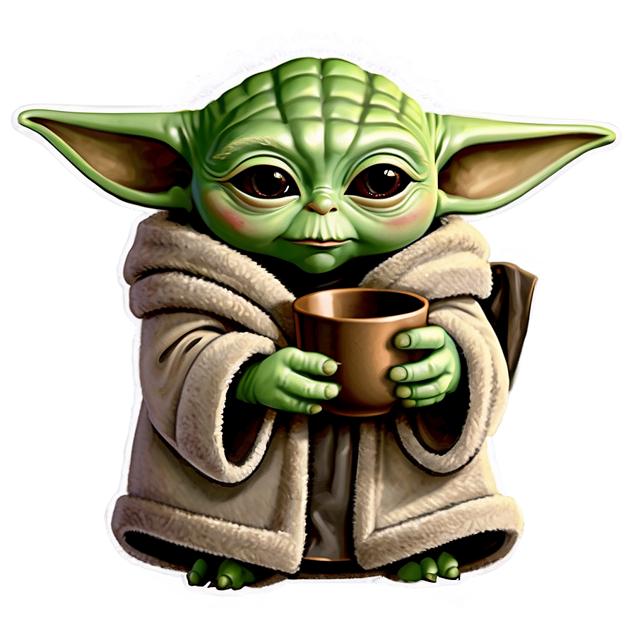 Baby Yoda Cartoon Holding Cup Png 06252024