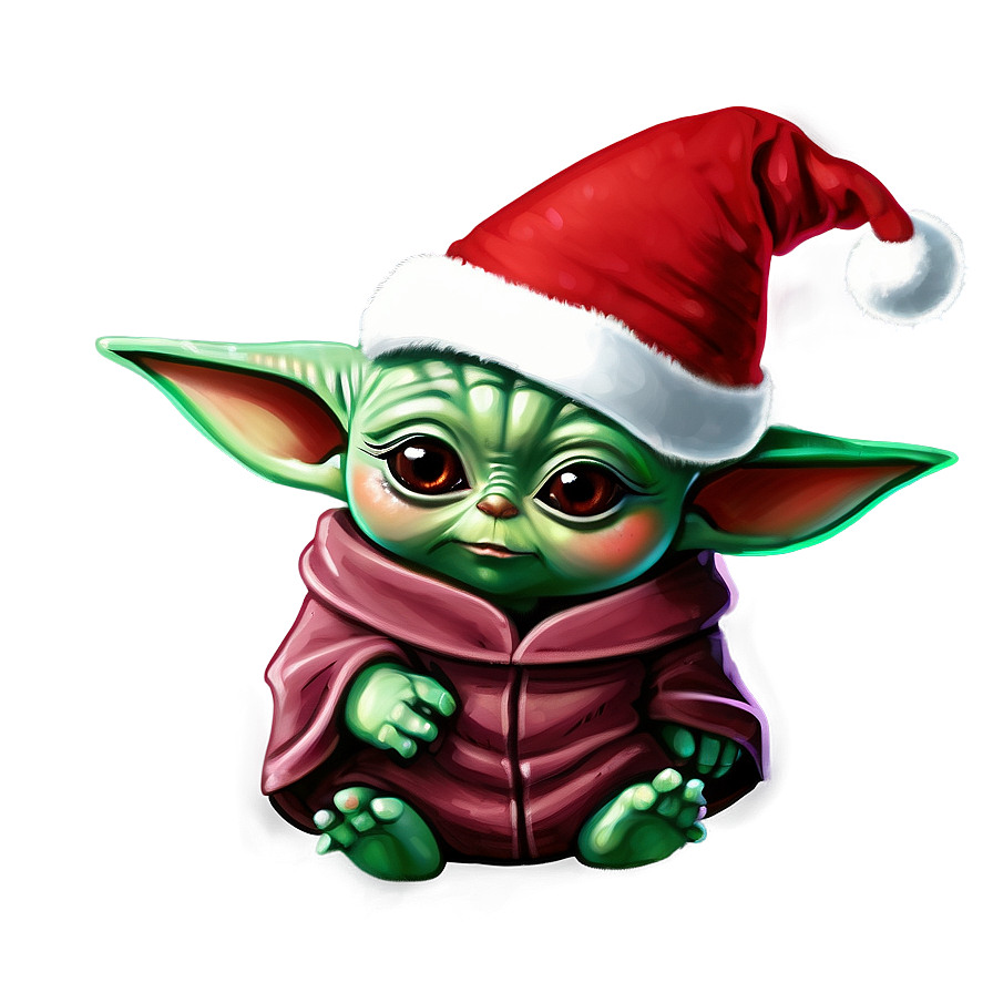 Baby Yoda Cartoon With Christmas Hat Png 06252024