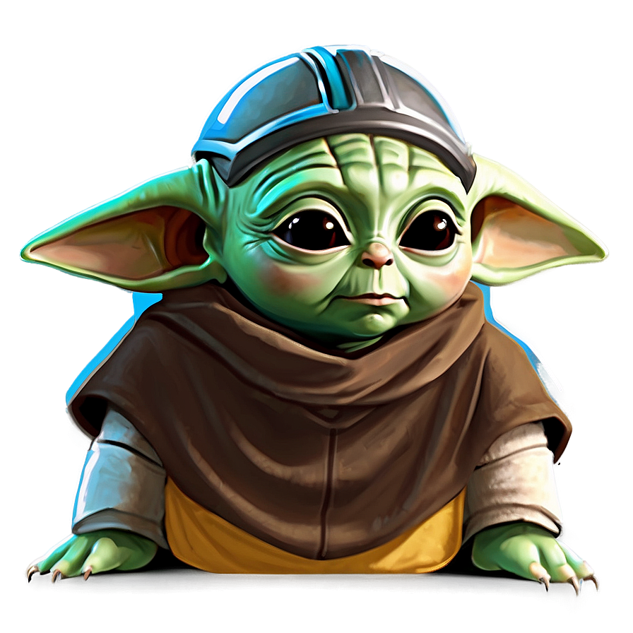 Baby Yoda Cartoon With Mandalorian Helmet Png Tas63