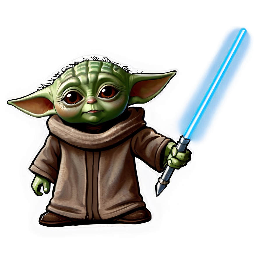 Baby Yoda Cartoon With Starship Png 2