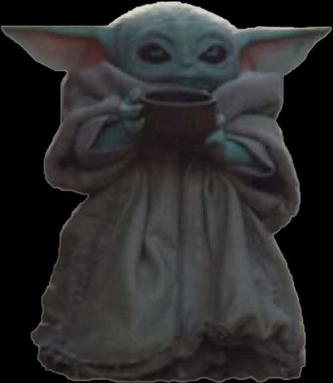 Baby Yoda Holding Cup