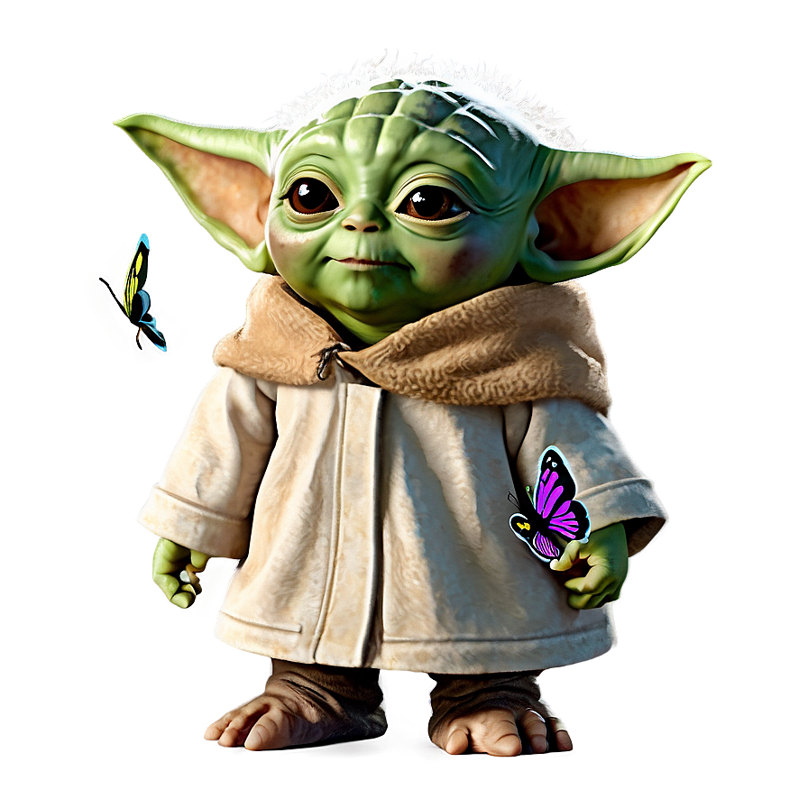 Baby Yoda With Butterfly Png Siu47
