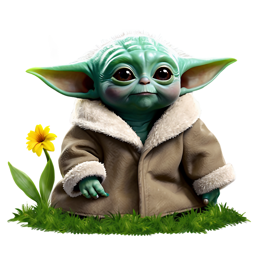 Baby Yoda With Flowers Png Sdd50