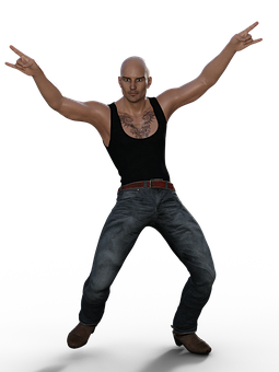 Bald Man Black Tank Top Pose