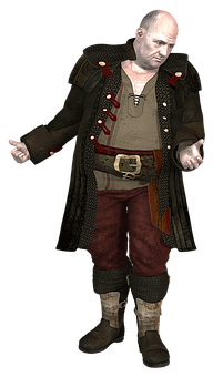 Bald Pirate Character Render PNG Image