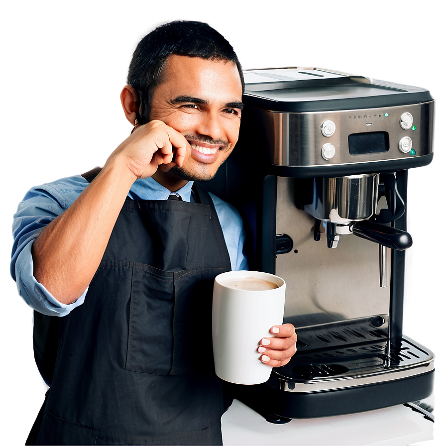 Barista With Coffee Machine Png Ttp