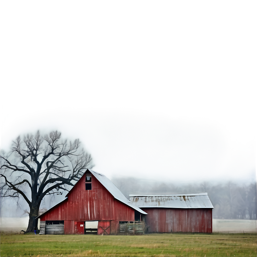 Barn In Foggy Morning Png Lfd25