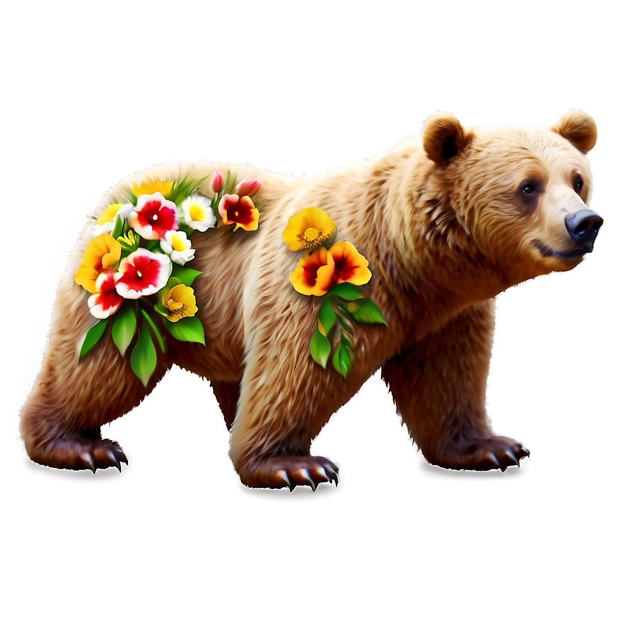 Bear And Flowers Png Pmt57