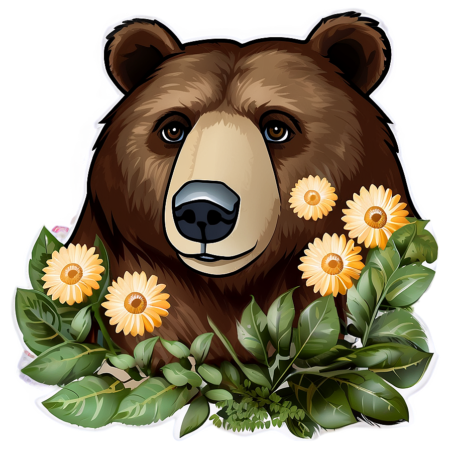 Bear Face With Flowers Png 06292024