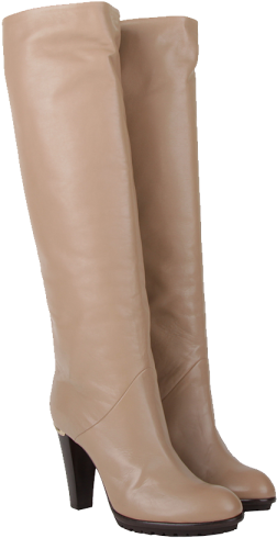 Beige Leather Knee High Boots