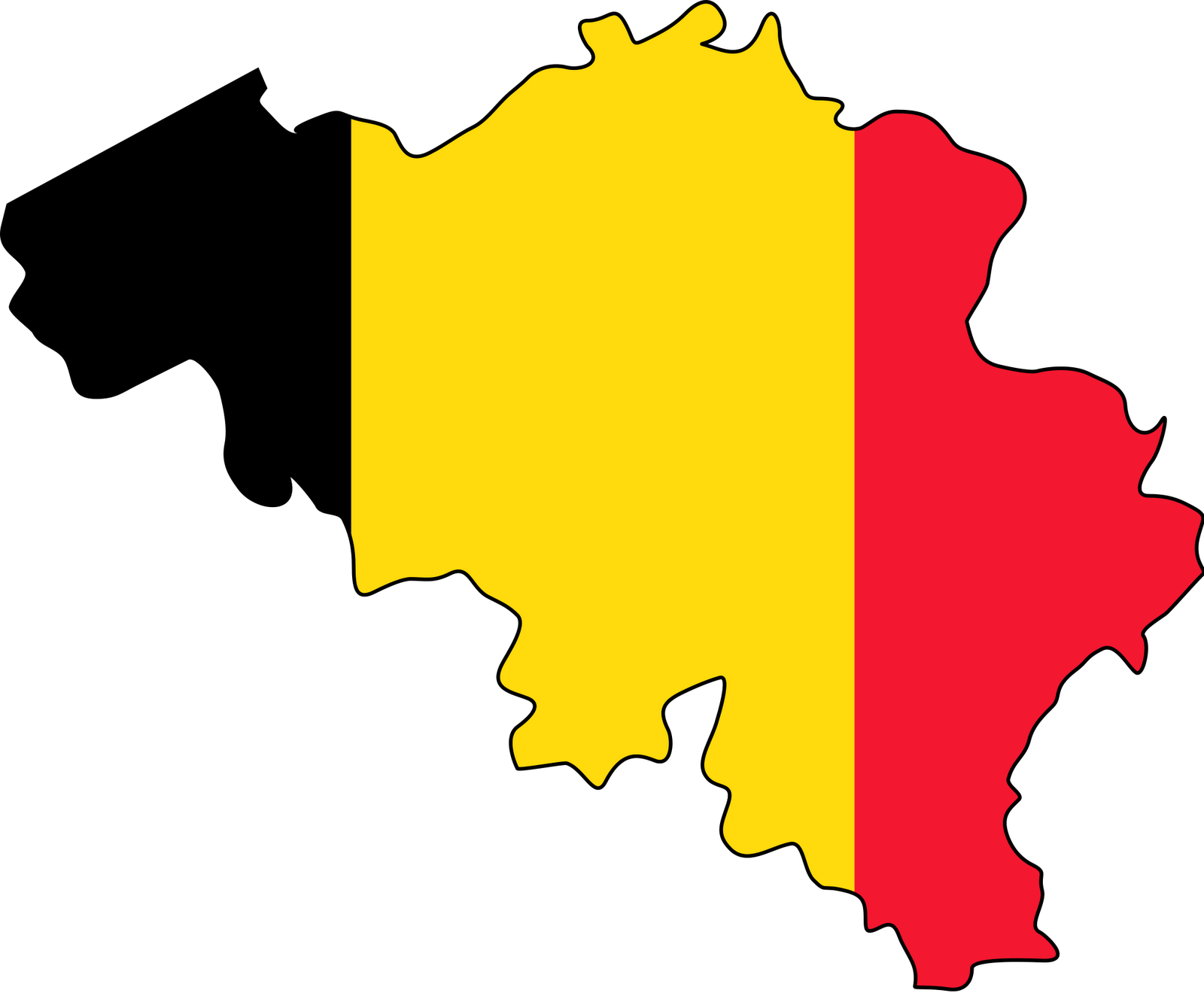 Belgium Map Outlinedwith Flag Colors