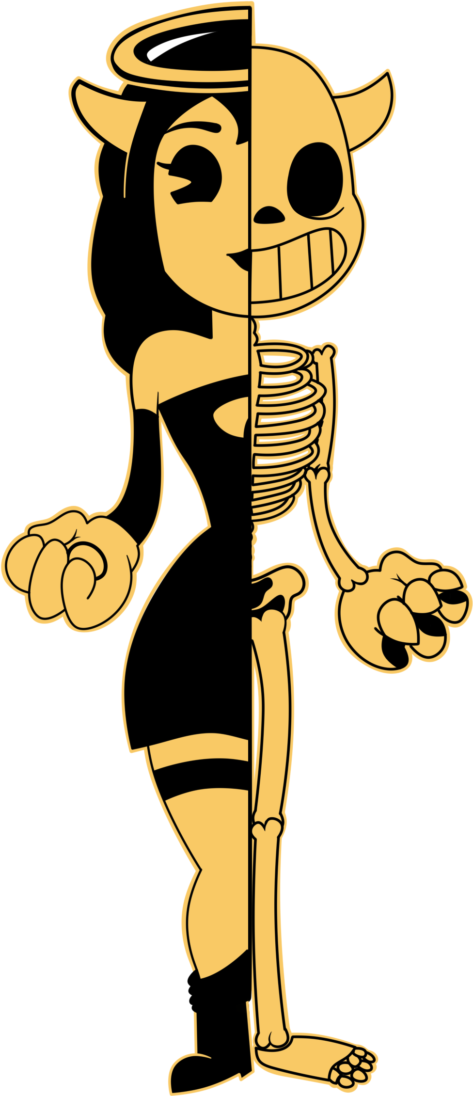 Bendy Half Skeleton Illustration