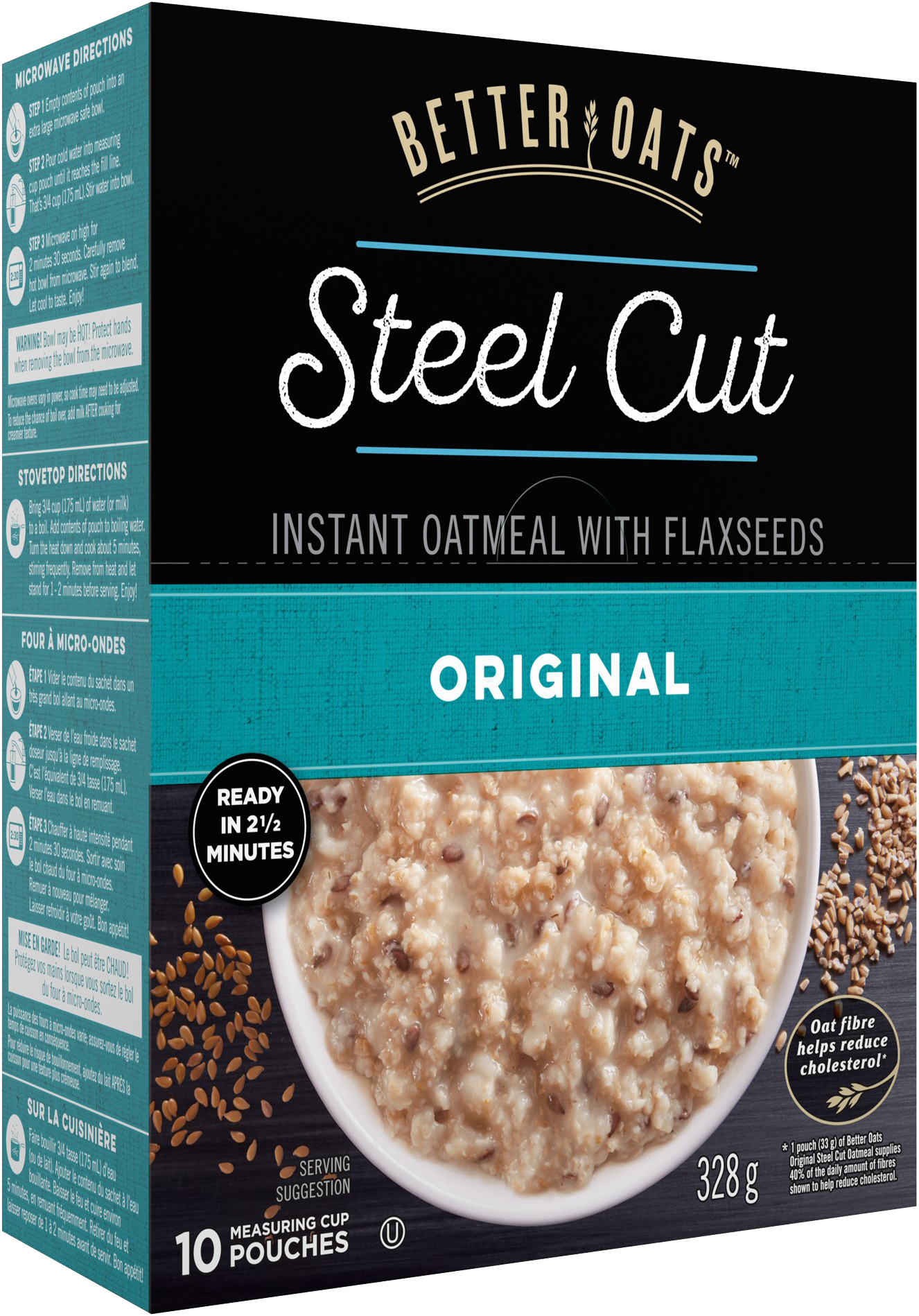 Better Oats Steel Cut Instant Oatmeal Original Flaxseeds