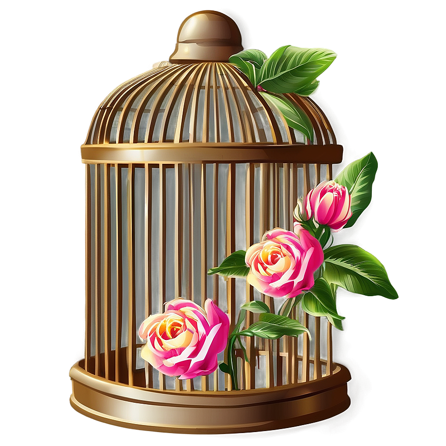 Bird Cage With Flowers Png Ckt