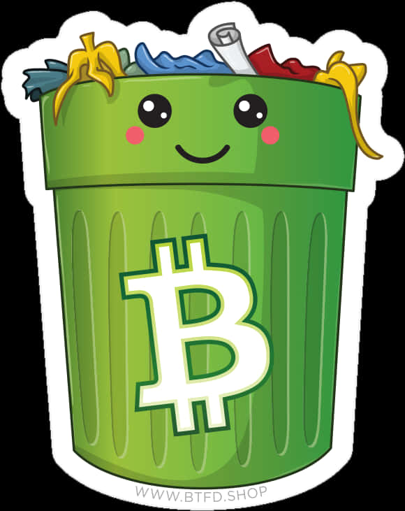 Bitcoin Trash Can Cartoon Sticker