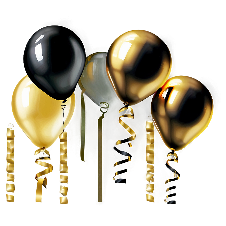 Black And Gold Balloons Party Png 06132024