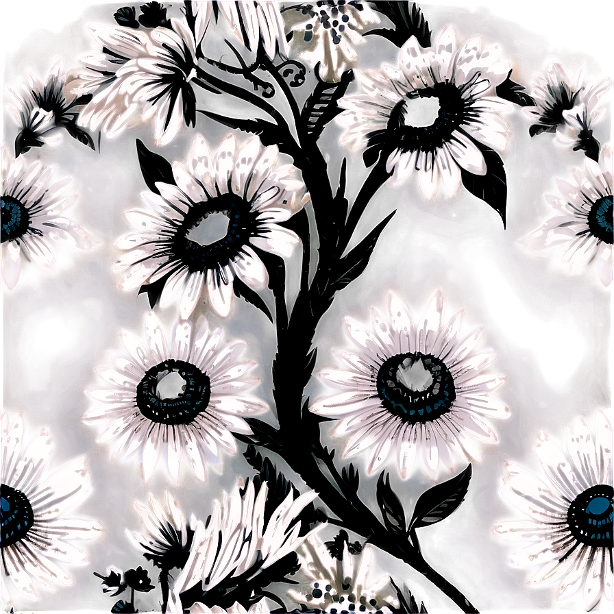 Black And White Floral Art Png 05252024