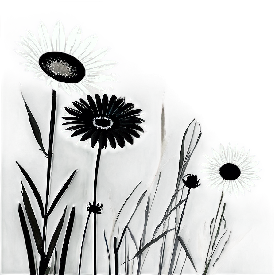 Black And White Flower Field Png 05252024