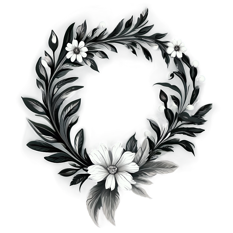 Black And White Flower Wreath Png 05252024