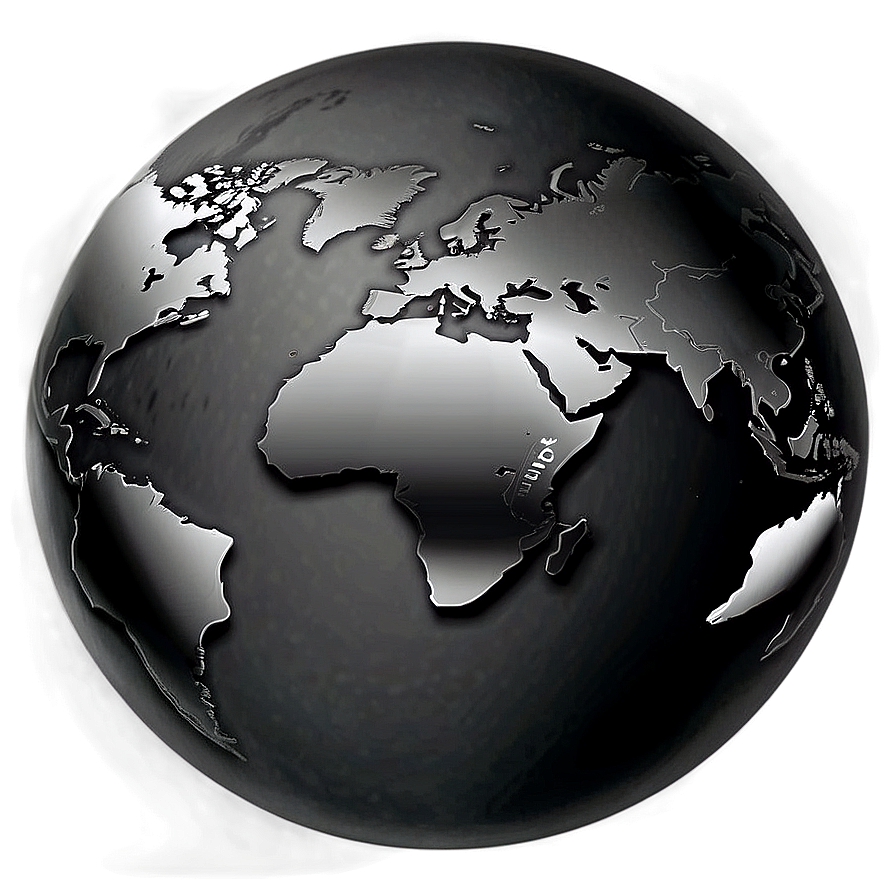 Black And White Globe With Continents Png 06282024