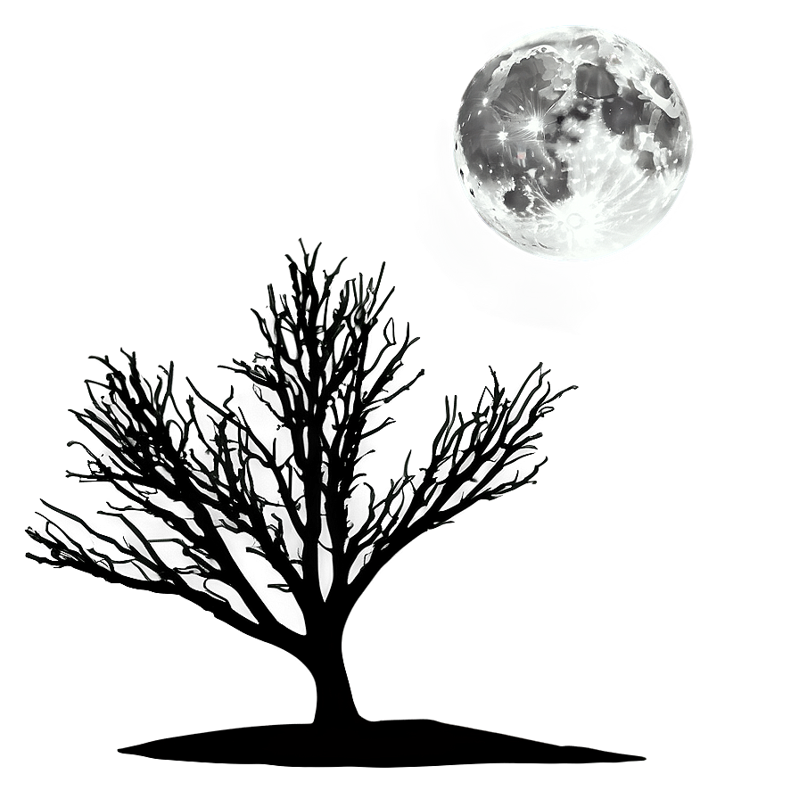 Black And White Tree With Full Moon Png 06252024