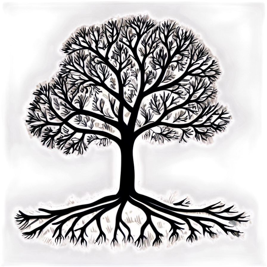 Black And White Tree With Roots Png 45