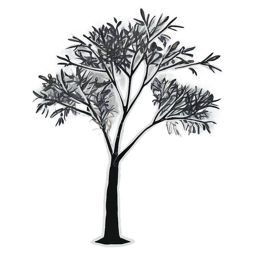 Black And White Tree With Sparse Leaves Png 06252024