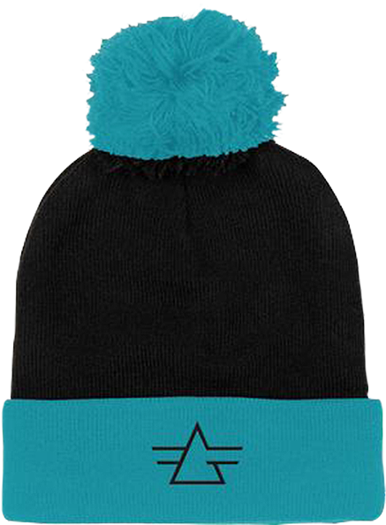 Black Beaniewith Teal Pomand Logo