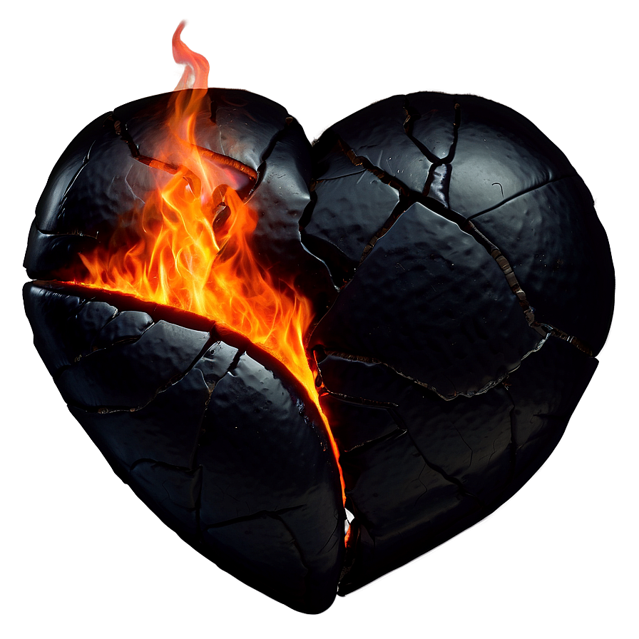 Black Broken Heart In Fire Png 45