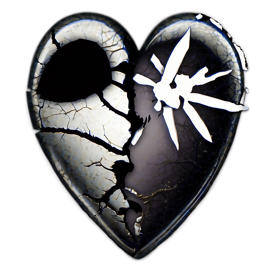 Black Broken Heart With Skull Png Fsf10