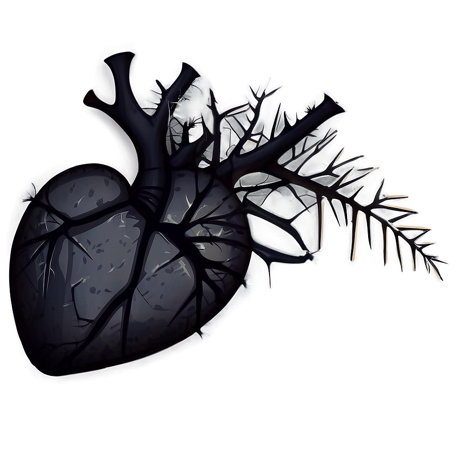 Black Broken Heart With Thorns Png 06252024