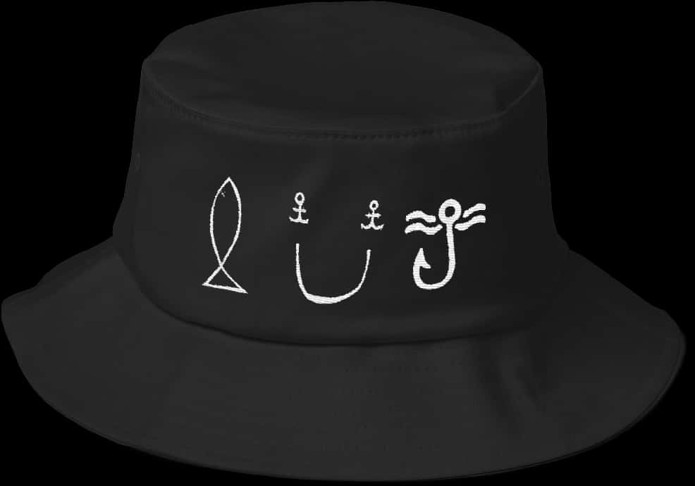 Black Bucket Hat Nautical Design