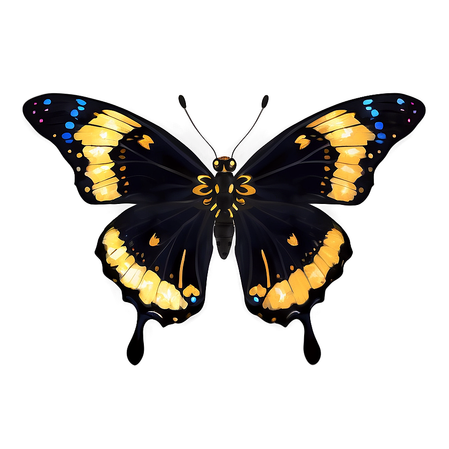 Black Butterfly With Golden Accents Png Koc