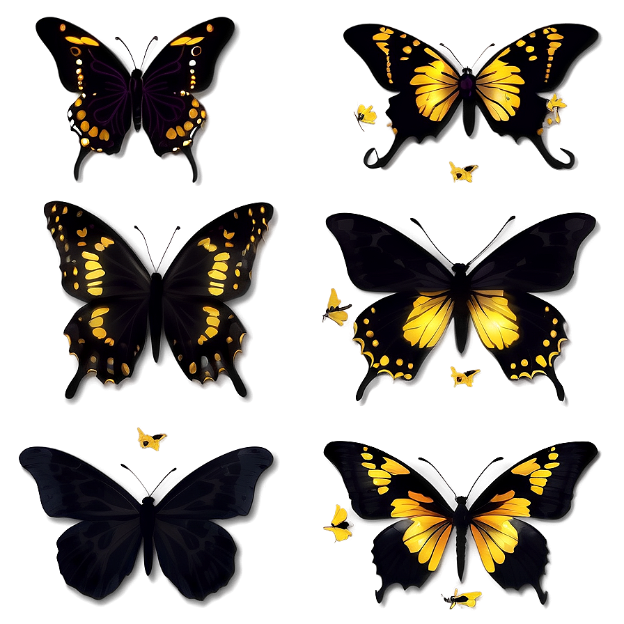 Black Butterfly With Golden Accents Png Krk78