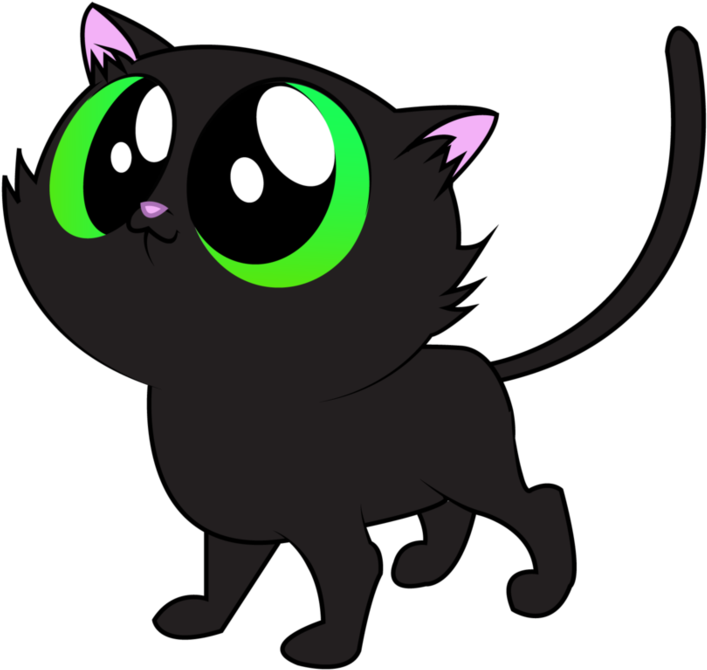 Black Cartoon Cat Green Eyes