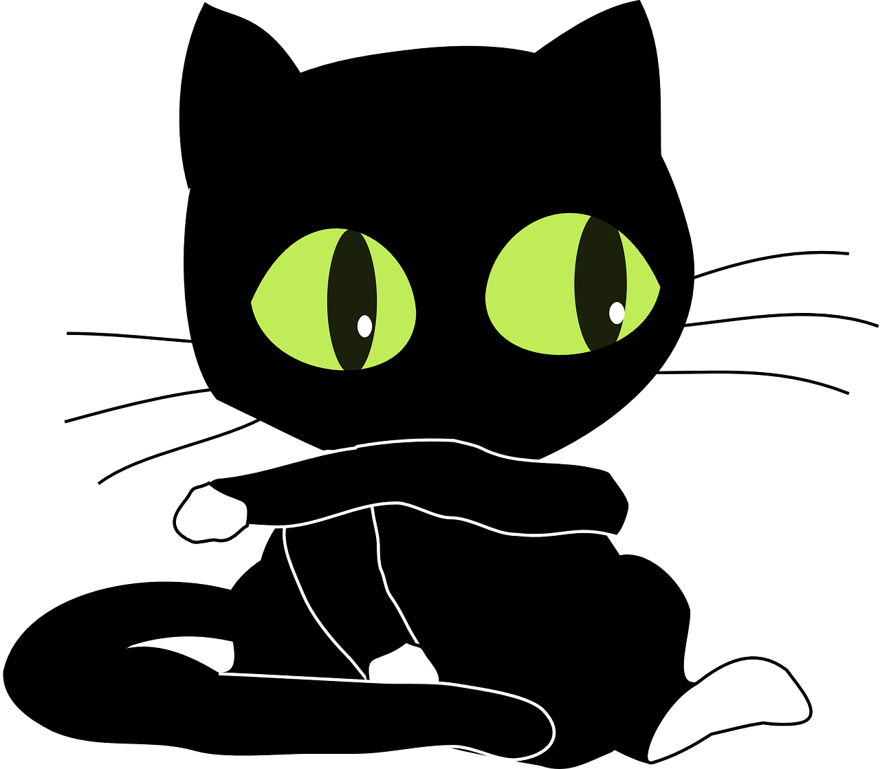 Black Cartoon Cat Green Eyes