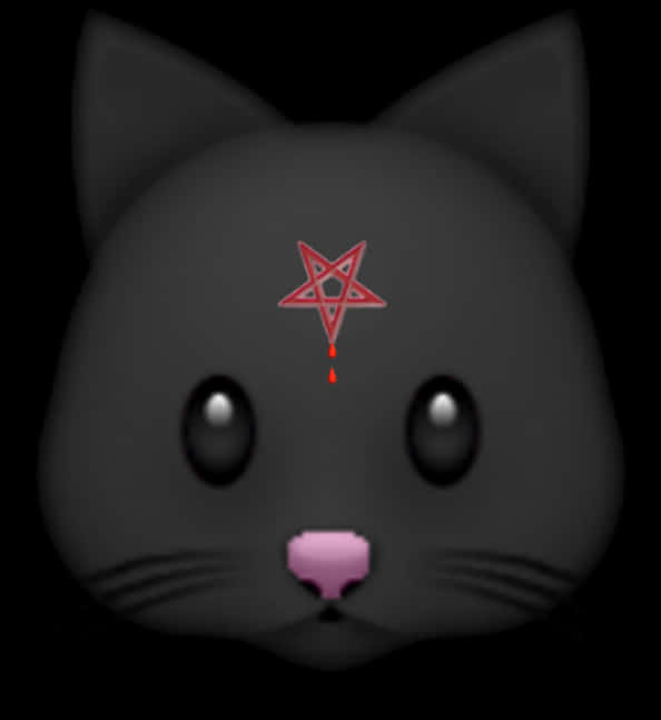 Black Cat Red Pentagram Forehead