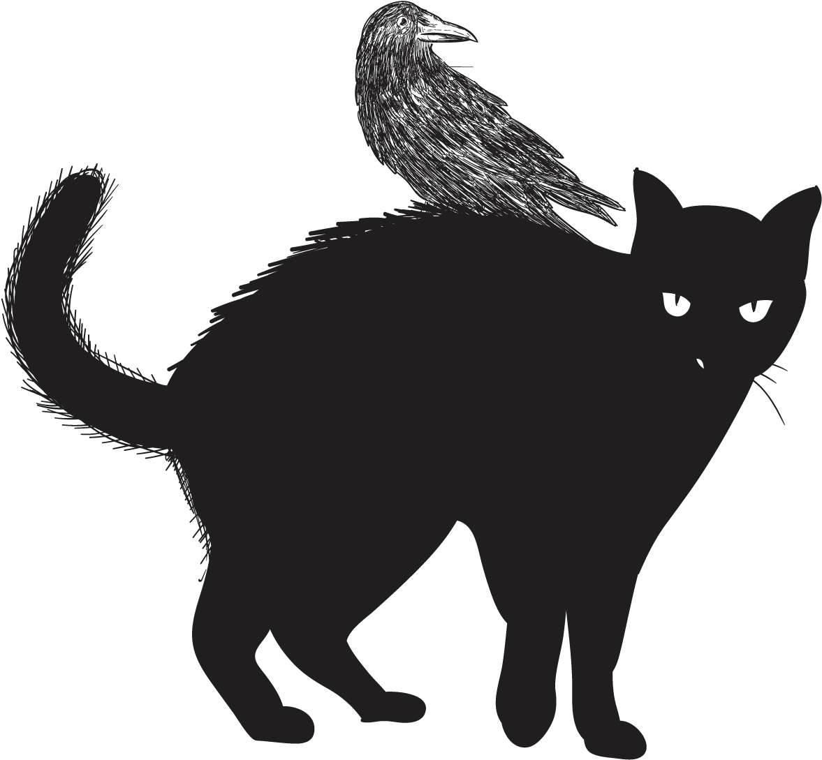 Black Catwith Raven Silhouette