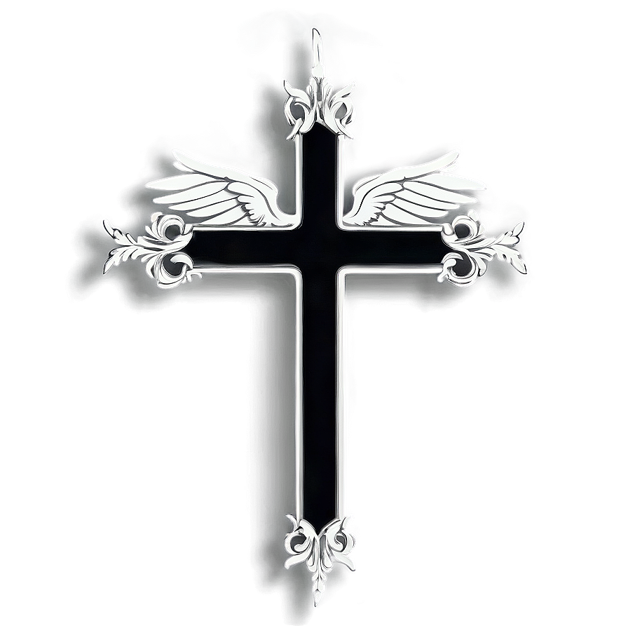 Black Cross With Angel Wings Png 05242024