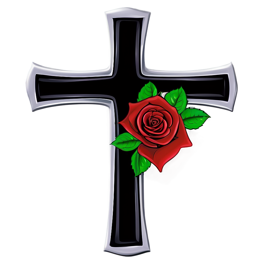 Black Cross With Roses Png 48