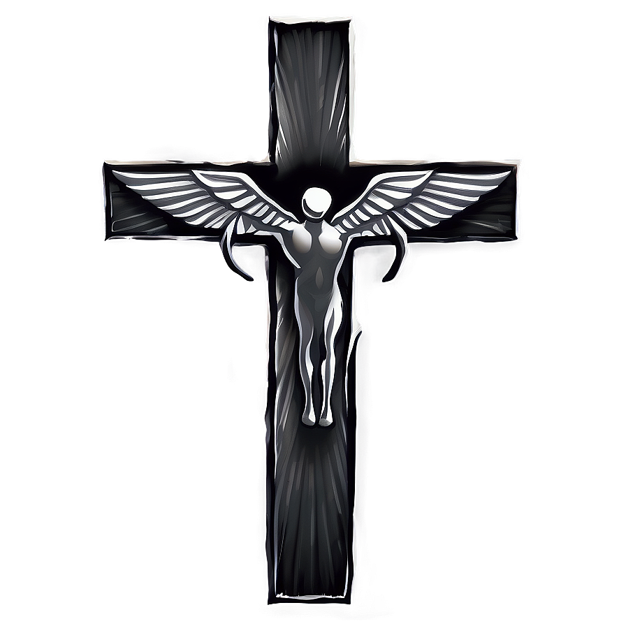 Black Cross With Wings Png Mre