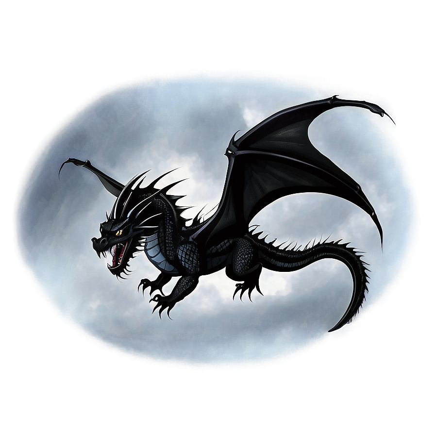 Black Dragon In Stormy Sky Png Mti