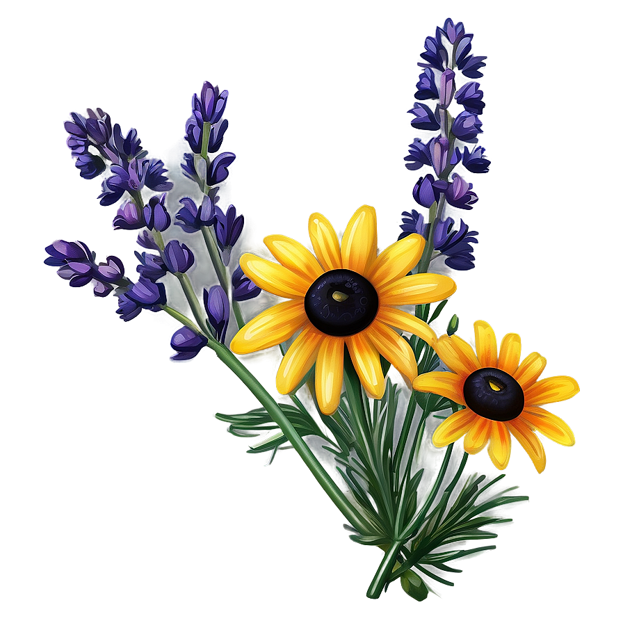 Black Eyed Susan And Lavender Bouquet Png Hev